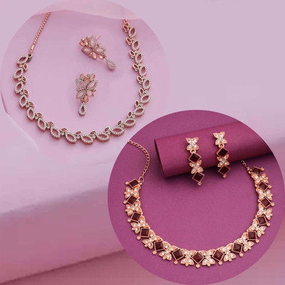 Divastri Brass Gold-plated Maroon Jewellery Set(Pack of 2)