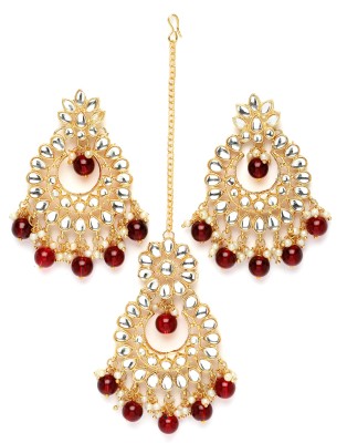 MD KARAT ART M.D KARAT ART kundan earring set with mangtika 22k gold pated (ER 0003E) Beads Alloy Earring Set