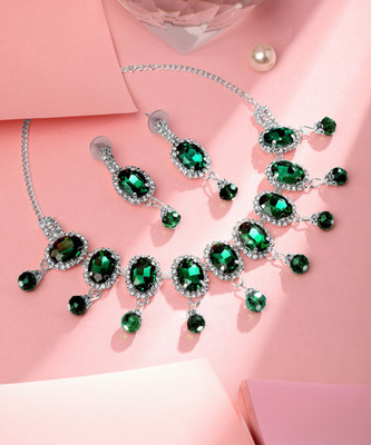 SHRISHTI FASHION Alloy Silver Green Jewellery Set(Pack of 3)
