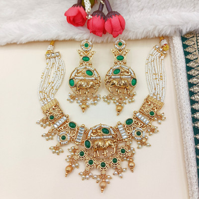 NANDAI Brass, Alloy Gold-plated Gold, Green Jewellery Set(Pack of 3)