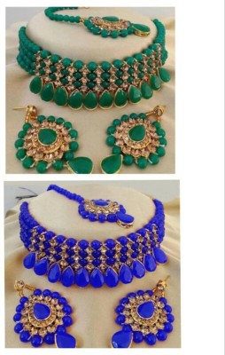 SKRP TRADERS Alloy Gold-plated Blue Jewellery Set(Pack of 1)