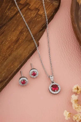 ISAMORA Brass Silver Ruby Red, Silver Jewellery Set(Pack of 3)