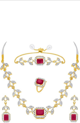 M Creation Alloy Gold-plated Ruby Red, Gold, Silver Jewellery Set(Pack of 1)