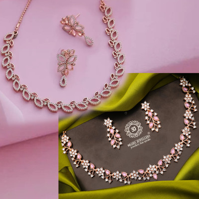 brado jewellery Brass Silver, Gold-plated Rose Gold, White, Purple Jewellery Set(Pack of 2)