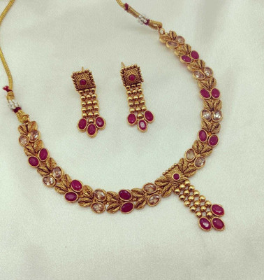 MANMOHINIRAJ Copper Gold-plated Maroon Jewellery Set(Pack of 1)