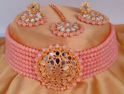 JSK Creation Brass 999 Silver Pink, Gold Jewellery Set(Pack of 1)