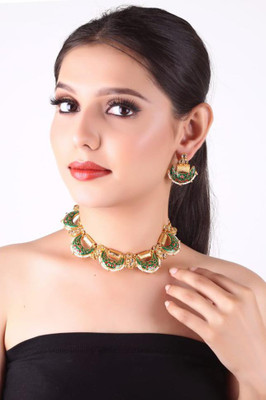 Kirti Traders Alloy Gold-plated Green Jewellery Set(Pack of 1)