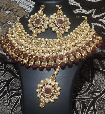 Vihana Collection Alloy Gold-plated Maroon Jewellery Set(Pack of 1)