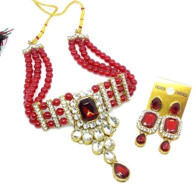 CHARBHUJA Alloy Gold-plated Maroon Jewellery Set(Pack of 2)