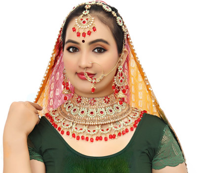 KK IMMITATION Alloy Gold-plated Red Jewellery Set(Pack of 1)