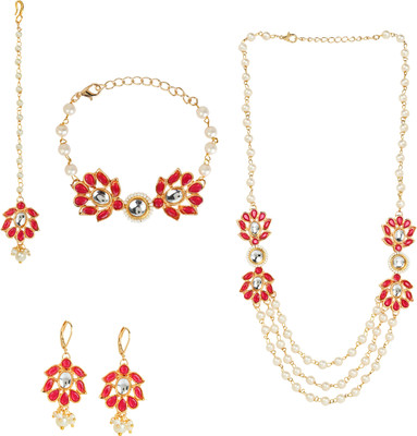 Asthetika Alloy Red Jewellery Set(Pack of 5)