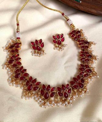 Joyful Alloy Gold-plated Red Jewellery Set(Pack of 1)