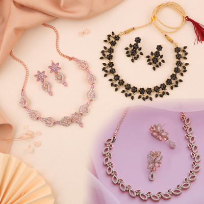 Alasca Brass Gold-plated Rose Gold, Gold, White, Purple Jewellery Set(Pack of 3)