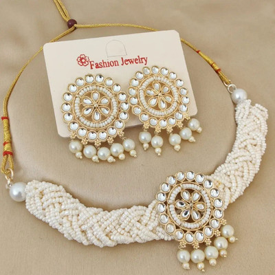 ZMS Alloy Gold-plated White Jewellery Set(Pack of 1)