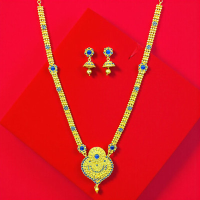 Aroras Bridal & Fashion Jewellery Brass Gold-plated Blue Jewellery Set(Pack of 1)