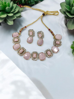R A Enterprises Alloy Gold-plated Pink Jewellery Set(Pack of 3)