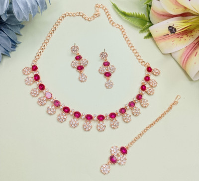VATSALYA creation Alloy Gold-plated Ruby Red Jewellery Set(Pack of 1)