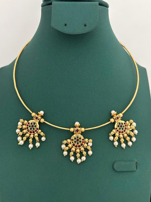 YIMBLI Traditional Wedding Wear Necklace/Jewellery Set For Women and Girls Gold-plated Plated Brass Necklace Set