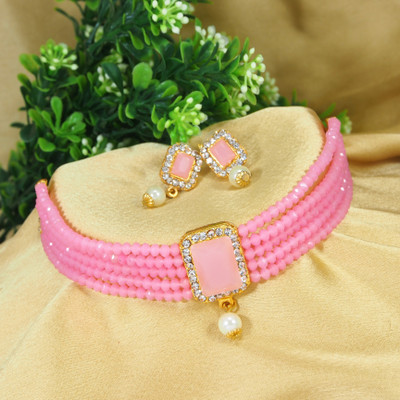 Dhirajart Alloy Gold-plated Pink Jewellery Set(Pack of 1)