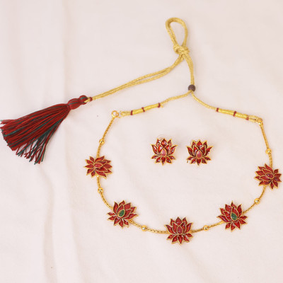 Swarajshop Alloy Gold-plated Green, Red Jewellery Set(Pack of 3)