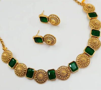 SUNDHA CREATION Copper, Alloy Gold-plated Green, Gold Jewellery Set(Pack of 1)