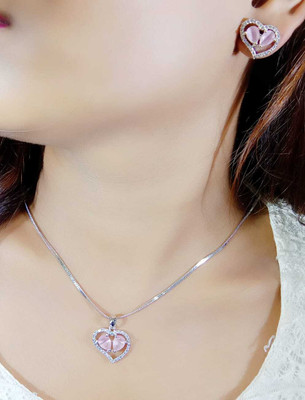 DENICRAAS Alloy Silver Pink Jewellery Set(Pack of 1)