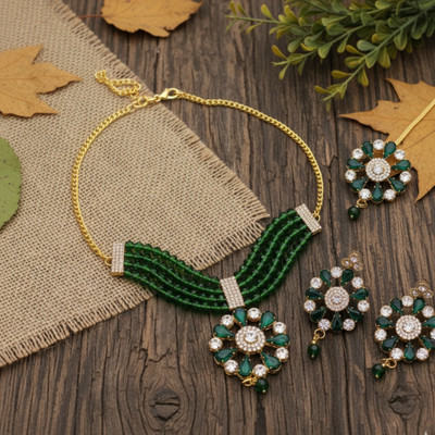 Amoha Lifestyle Brass, Alloy Gold-plated Green, Gold, White Jewellery Set(Pack of 4)