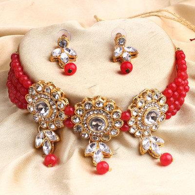 SHREE MK JEWELLERS Alloy Gold-plated Red Jewellery Set(Pack of 1)