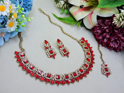 VATSALYA creation Alloy Gold-plated Red Jewellery Set(Pack of 1)