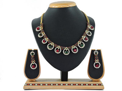 KAHAR CREATION Alloy Gold-plated Maroon, Green Jewellery Set(Pack of 1)