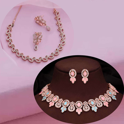 Divastri Brass Gold-plated Blue Jewellery Set(Pack of 2)