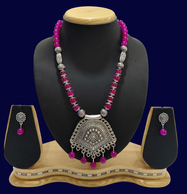 HARIHARA FASHION Oxidised Silver Pink Jewellery Set(Pack of 1)
