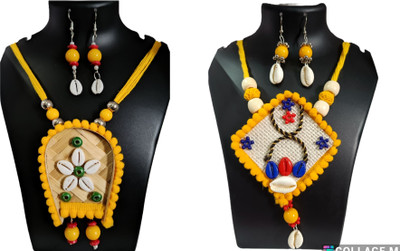 LOKNATH HANDCRAFFT Fabric Yellow Jewellery Set(Pack of 2)