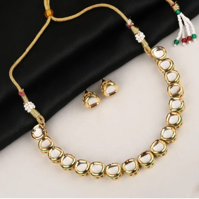 MRTDESIGNS Alloy Gold-plated White Jewellery Set(Pack of 1)