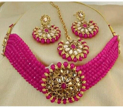 MAYRA TRADING Alloy Gold-plated Pink Jewellery Set(Pack of 3)