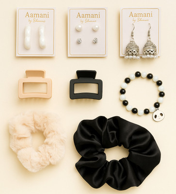 Aamani Producation Alloy Black, Silver, Beige Jewellery Set(Pack of 9)