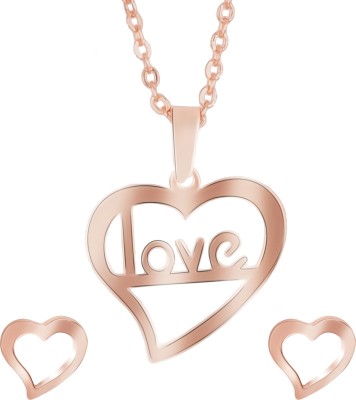 Shining Jewel Rose Gold Plated Stainless Steel Pendant Locket Necklace Set Brass Plated Brass Chain Set