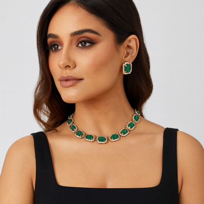 ASSCHI Alloy Gold-plated Green Jewellery Set(Pack of 1)