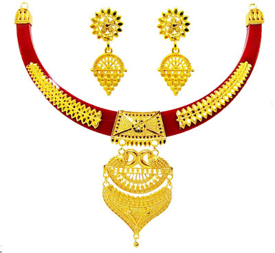 ZR JEWELS Plastic Gold-plated Red Jewellery Set(Pack of 1)