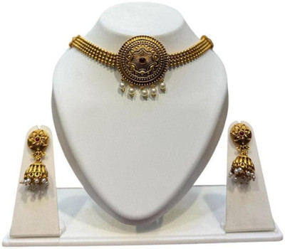 RNJewels Alloy Gold-plated Gold, White Jewellery Set(Pack of 1)