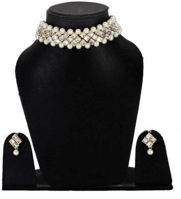 Ronak Jewels Alloy Gold-plated White Jewellery Set(Pack of 1)