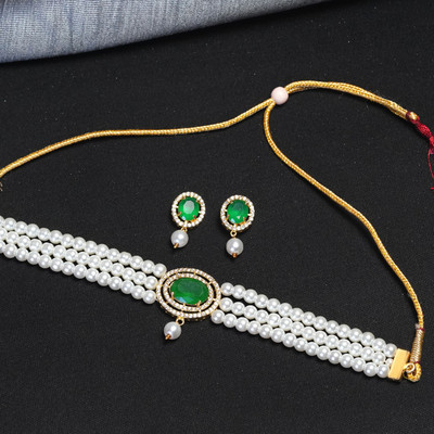 Zoey Brass Gold-plated Green Jewellery Set(Pack of 1)