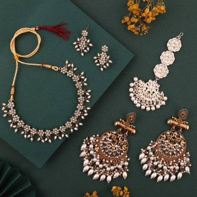 brado jewellery Brass Gold-plated Gold, White Jewellery Set(Pack of 3)