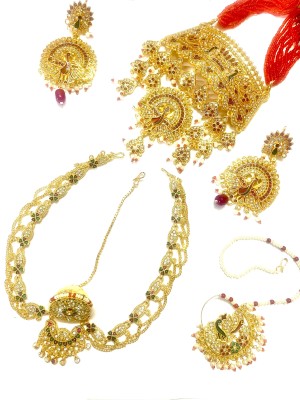 NIKYANKA Brass Gold-plated Gold, Red Jewellery Set(Pack of 1)