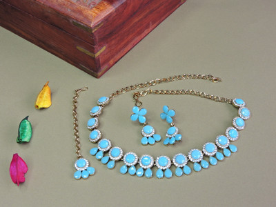 VATSALYA creation Alloy Gold-plated Turquoise Jewellery Set(Pack of 1)