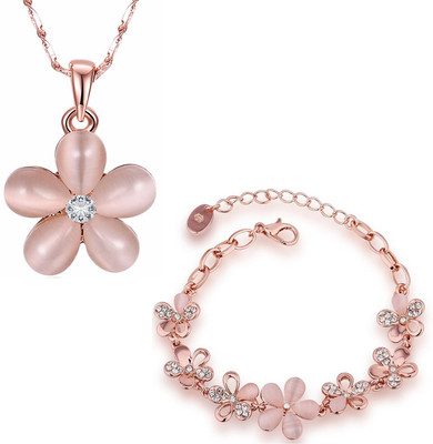 Om Jewells Alloy Gold-plated White Jewellery Set(Pack of 1)