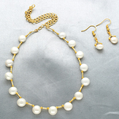 Sri Jagdamba Pearls Mother of Pearl Gold-plated White Jewellery Set(Pack of 1)