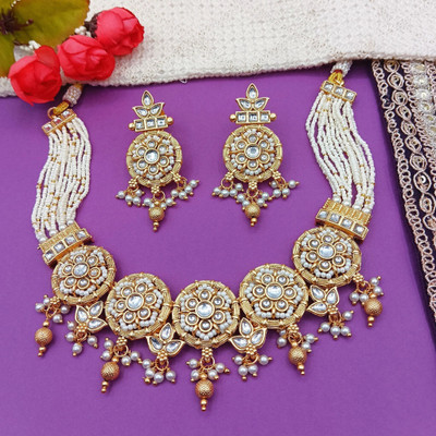NANDAI Alloy Gold, White Jewellery Set(Pack of 1)