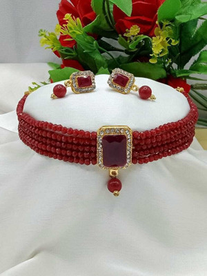 house of common Alloy Gold-plated Maroon Jewellery Set(Pack of 1)