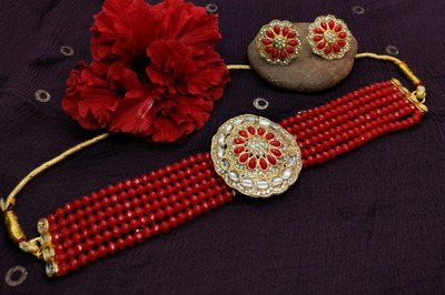 Soniya Crafts Alloy Gold-plated Red Jewellery Set(Pack of 1)